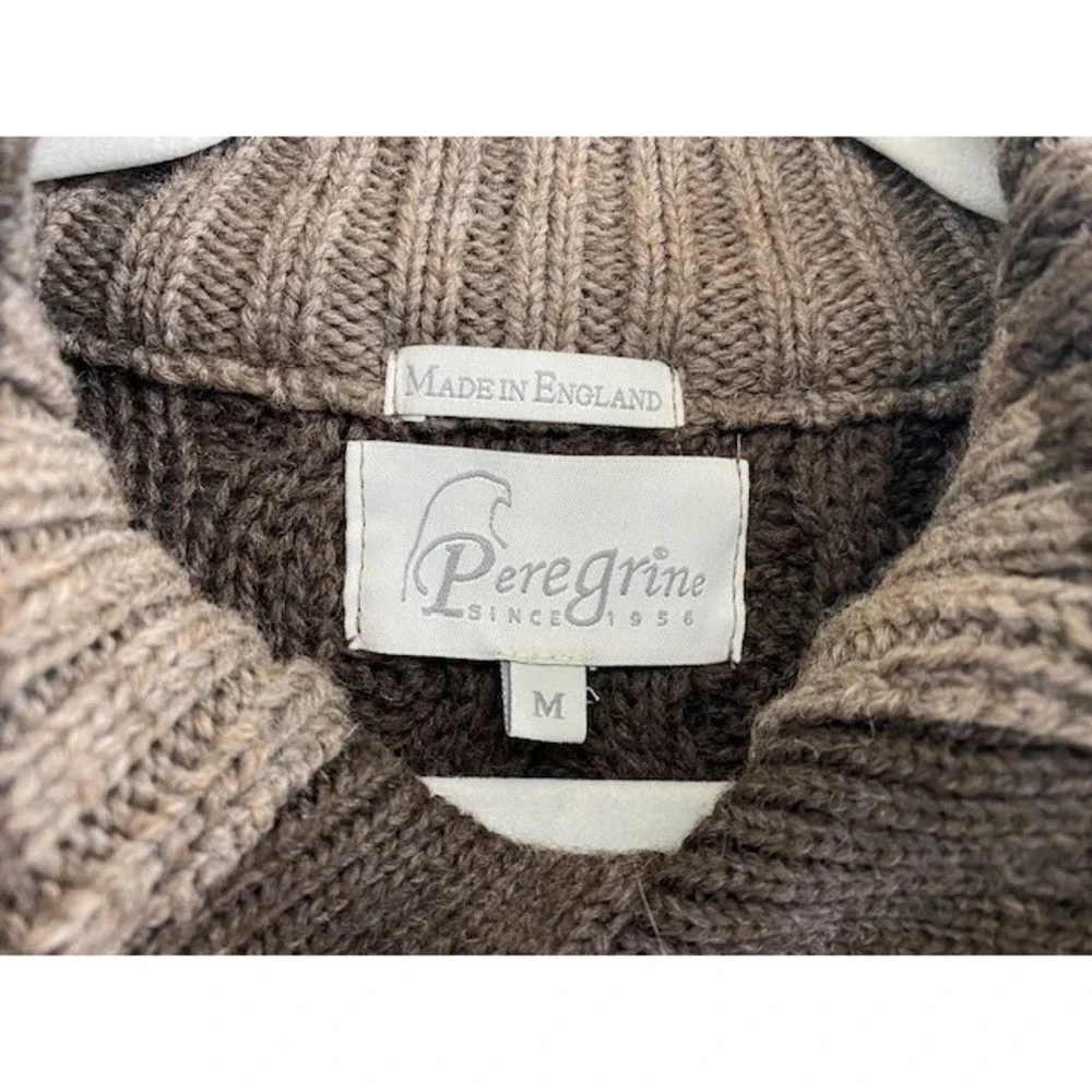 Peregrine‎ Mens M Wool Cable Knit Fisherman Sweater Brown Button Neck England